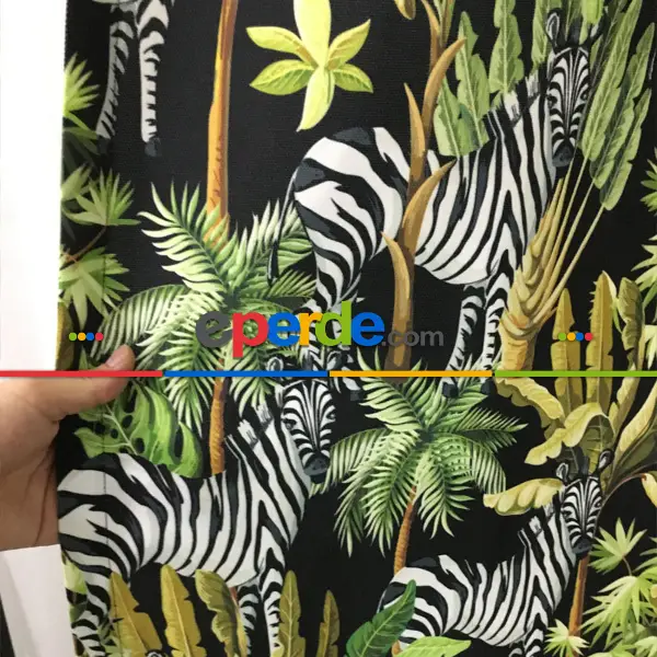 Mutfak Fon Perde Baskılı- Siyah