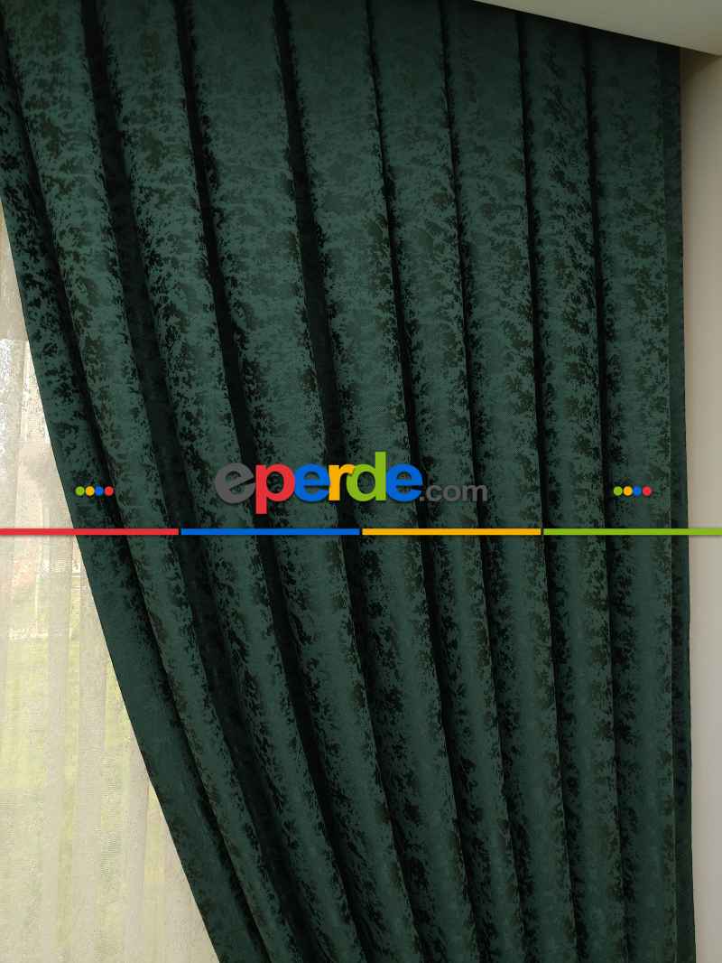 Koyu Yeşil Duz Jakar Fon Perde (180)- Yeşil Koyu Yeşil