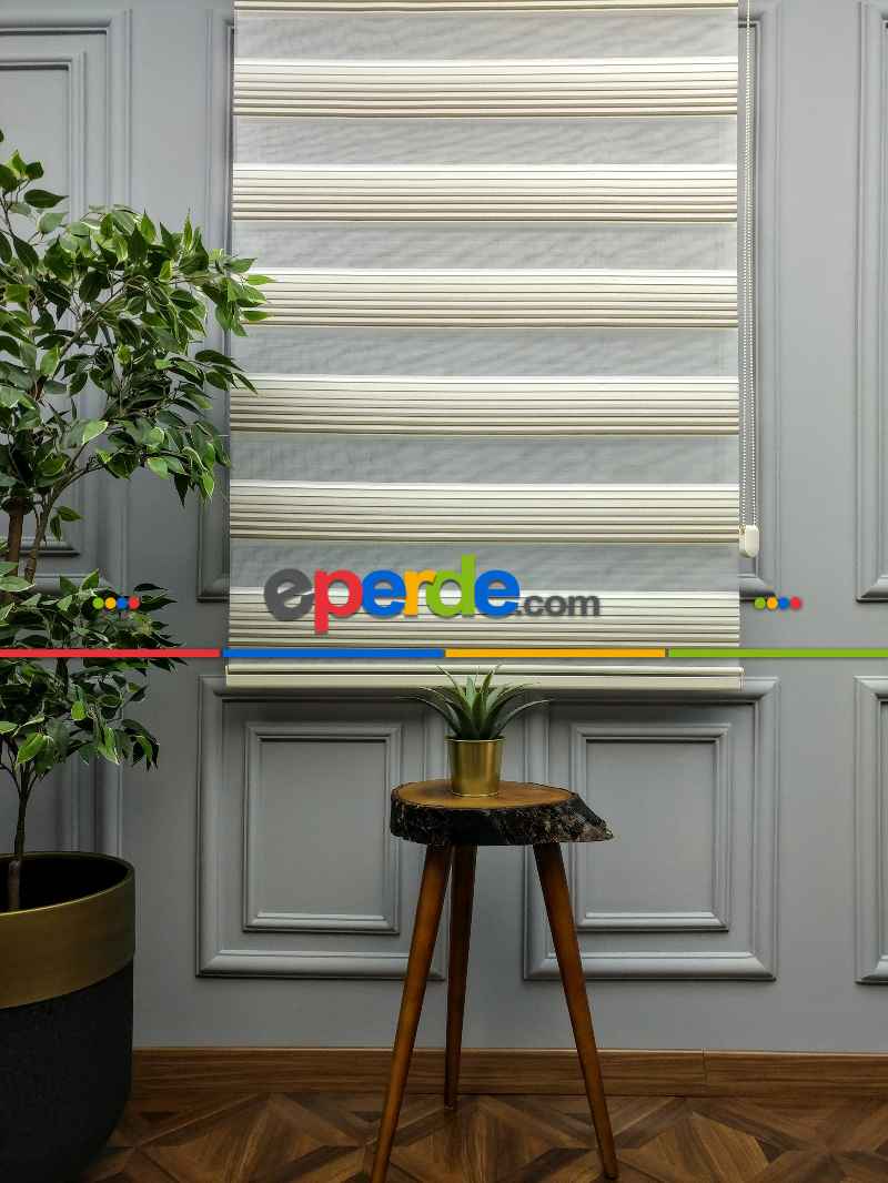 Mutfak - 2021 Sezonu - Degrade Renk Geçişli Geniş Pileli (plise) Perde- Vizon Rengi-ekru-kahve- Çok Renkli 3