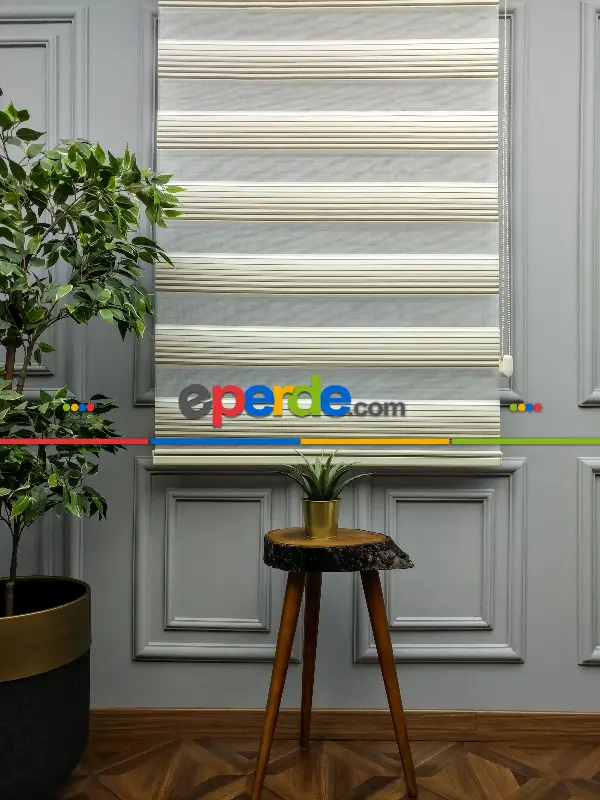 Salon Zebra Perde - 2021 Sezonu - Degrade Renk Geçişli Geniş Pileli (plise) Perde- Vizon Rengi