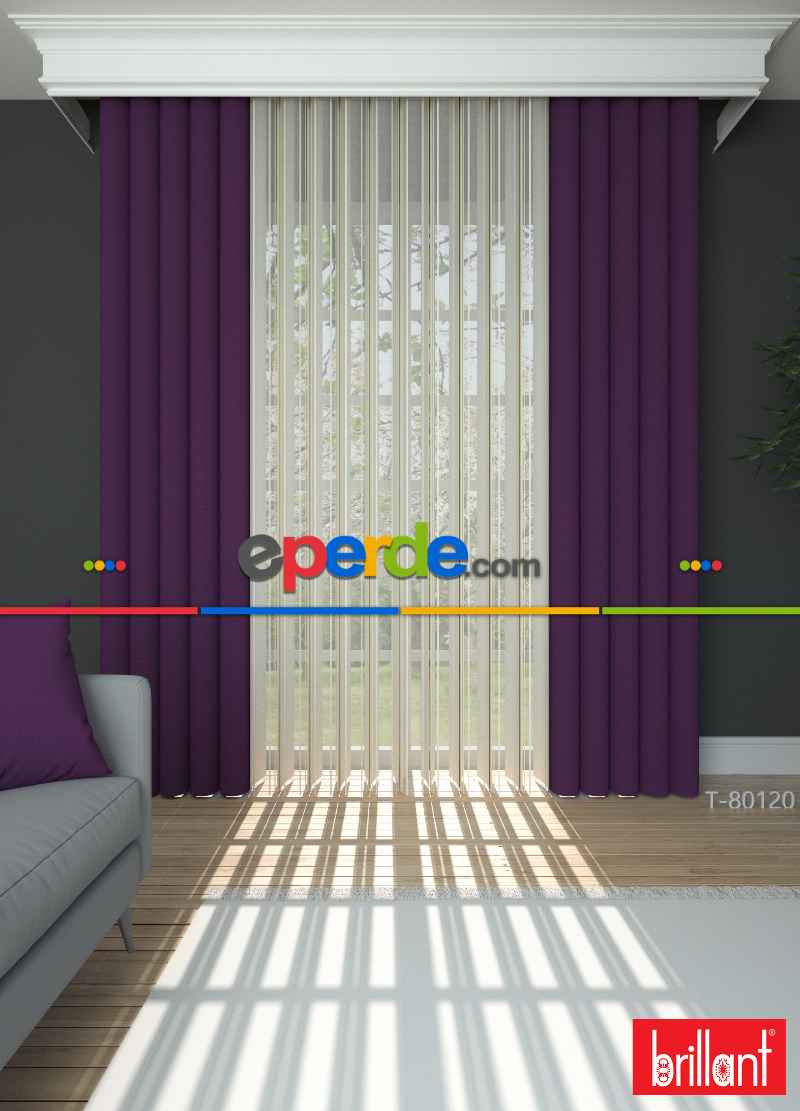 Brillant Akıllı Tül Perde Koyu Mor Renkli Tül Dikey Zebra Perde Düz 1. Kalite