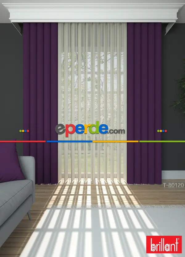 Brillant Akıllı Tül Perde Koyu Mor Renkli Tül Dikey Zebra Perde Düz 1. Kalite