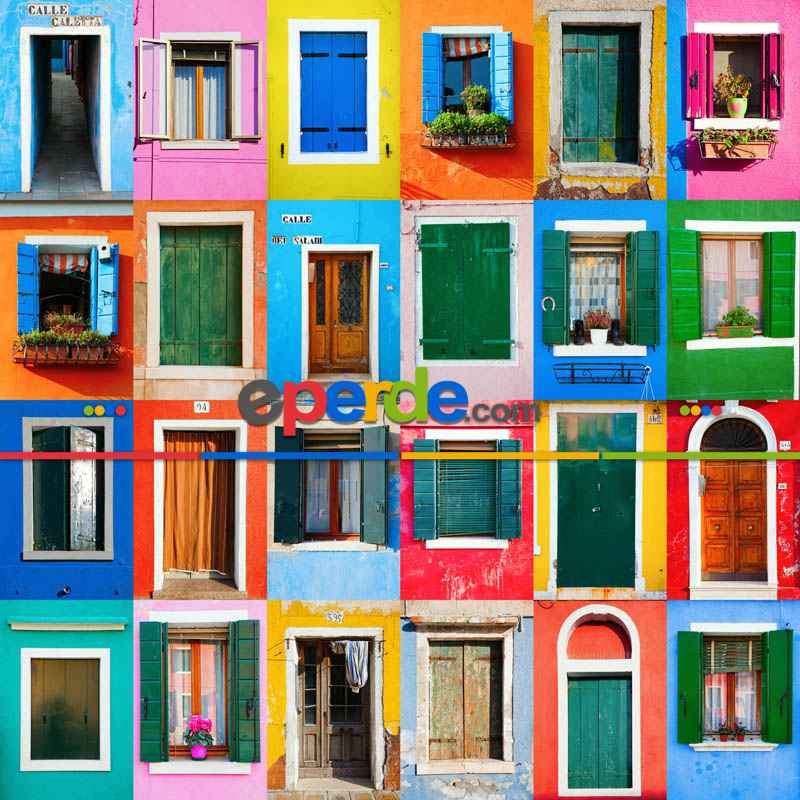 Renkli Kapı Pencere Desenli Fon Perde Evm1071 Kumaşı Kalındır Duck Bezi Değildir- Mavi-Turuncu-Kırmızı Açık- Çok Renkli 3