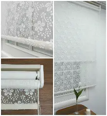 Jakar Örme Tül-feray 801 Ekru Çiftli Sistem Dantel Desenli Perde- Ekru