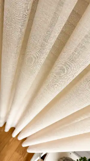 Yatak Odası Krem Rengi Naturel Keten Düz Tül Perde - Premium Kalite Serisidir, Eteği Kurşunludur.