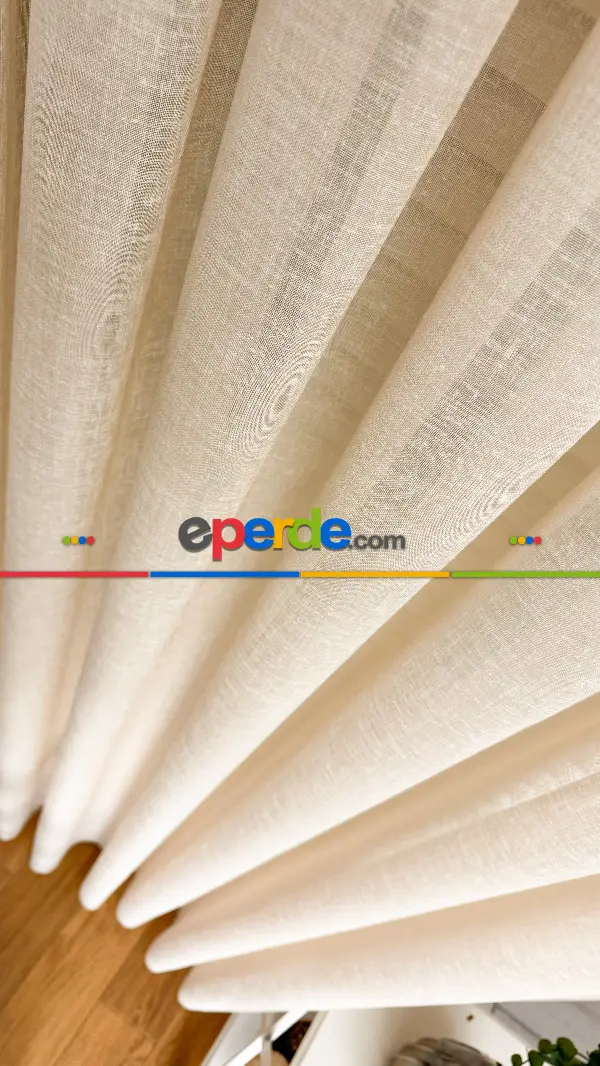 Oturma Odası Krem Rengi Naturel Keten Düz Tül Perde - Premium Kalite Serisidir, Eteği Kurşunludur.