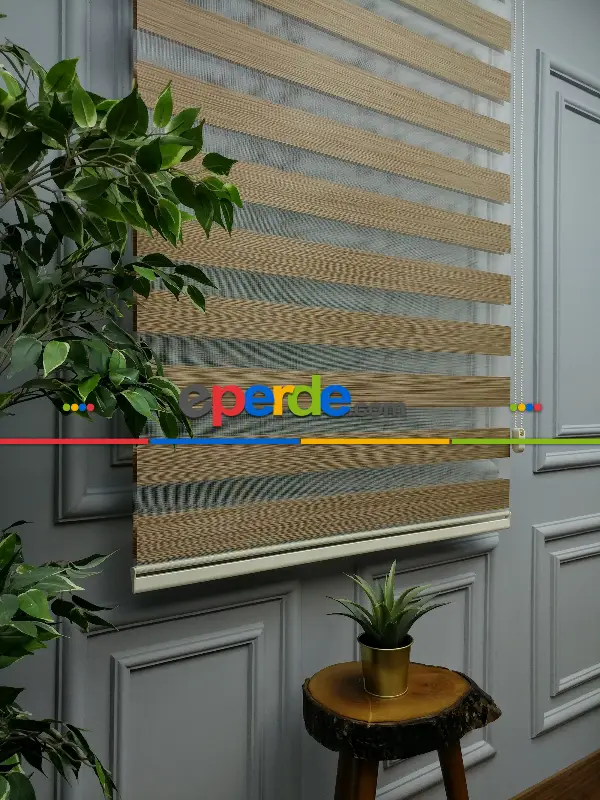 Salon Zebra Perde - 2021 Sezonu - Zebra Perde - Bambu Zebra Perde- Kahve Açık