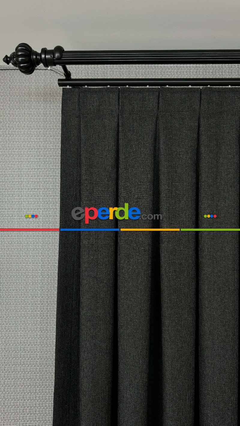 Chanan Gri Antrasit Pano Hasır Keten Jakar Dokuma Fon Perde