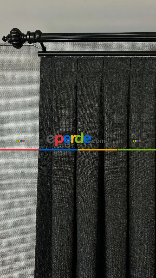 Chanan Gri Antrasit Pano Hasır Keten Jakar Dokuma Fon Perde