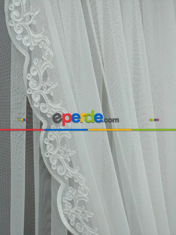 Fansız Dantel Fon Perde Etek Ucu Nakış (güpür ) İşlemeli - 8 (kombin İçin Açıklamayı Okuyunuz)- Ekru