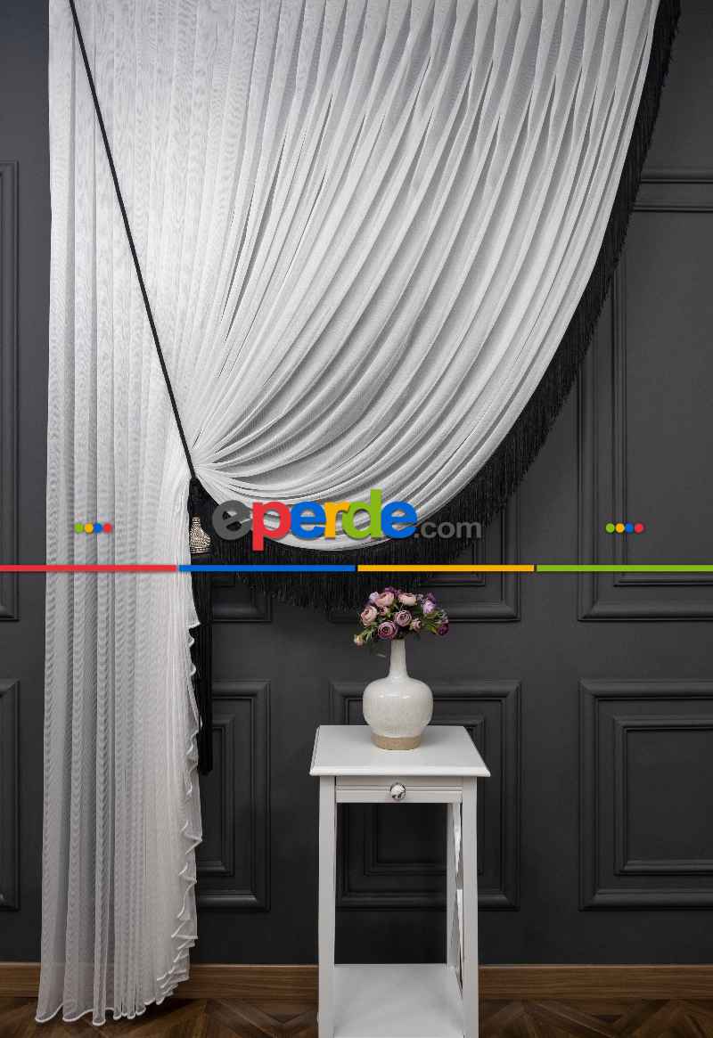 Salon - Monalisa Yalancı Kruvaze - Tülden Fon - Halat İle Yana Toplamalı Tül - Kordon Toplama Tül - Çift Veya Tek Kanat Toplama - Aksesuar İlave Ücretlidir - Kurşunlu Tül