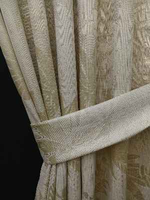 Krem Yaprak Desenli Jakar Fon Perde- Krem