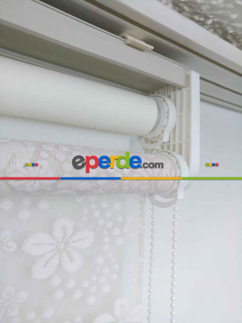 Jakar Örme Tül-feray 804 Pudra Çiftli Sistem Dantel Desenli Perde- Pudra