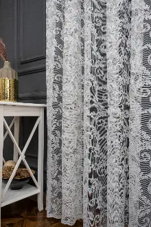 Sarmaşık Şal Desen Ekru Kırık Beyaz Renk Desen Tasarım Tül