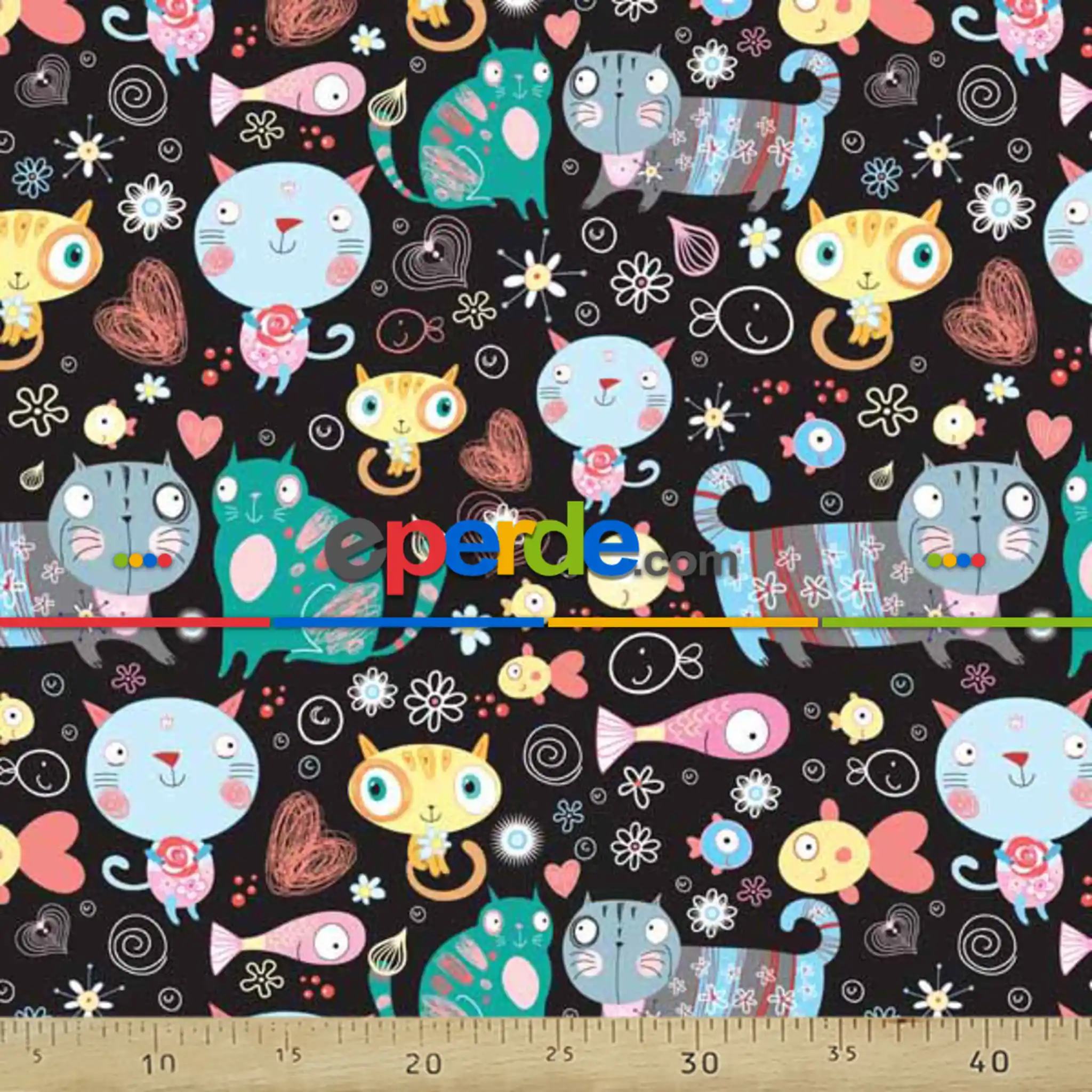 Kedi Resimli Fon Perde K456 H - Kumaşı Kalındır Duck Bezi Değildir.- Siyah-Yeşil-Mavi-Sarı-Turkuaz-Çok Renkli