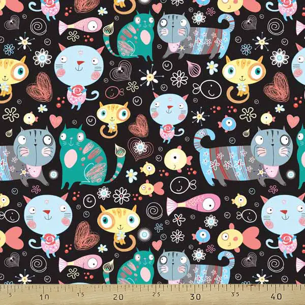 Kedi Resimli Fon Perde K456 H - Kumaşı Kalındır Duck Bezi Değildir.- Siyah-Yeşil-Mavi-Sarı-Turkuaz-Çok Renkli