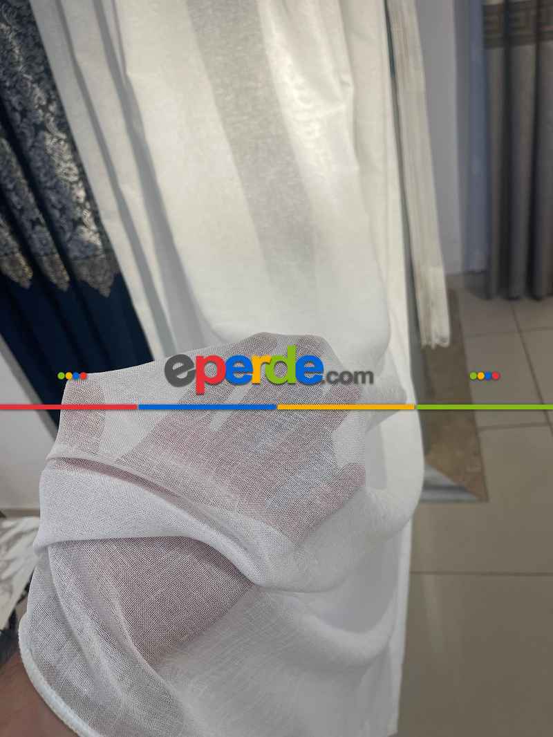 Salon - Keten Zemin Dökümlü Ağır Gramajlı Tül Perde