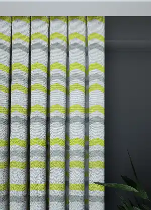 Dökümlü Kumaştan Geniş En Fıstık Yeşili- Gri Zikzak Desen Fon Perde 1. Kalite