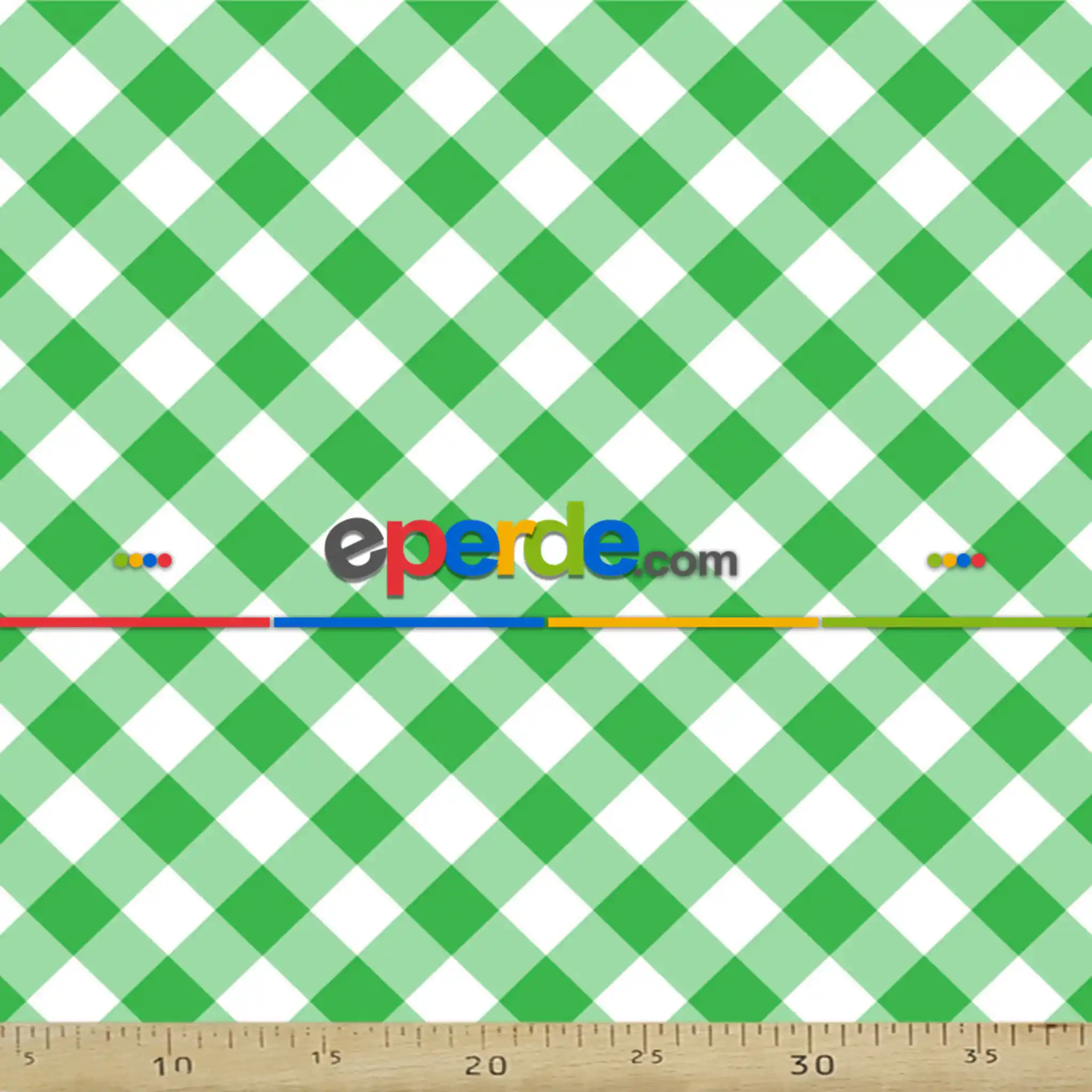 Yeşil Ekoseli Mutfak Perdesi Kanat Fon Perde Desenli- Yeşil