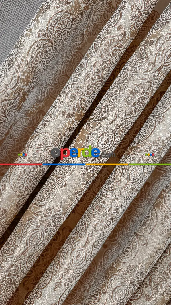 Krem Fon Perde, Damask Desenli