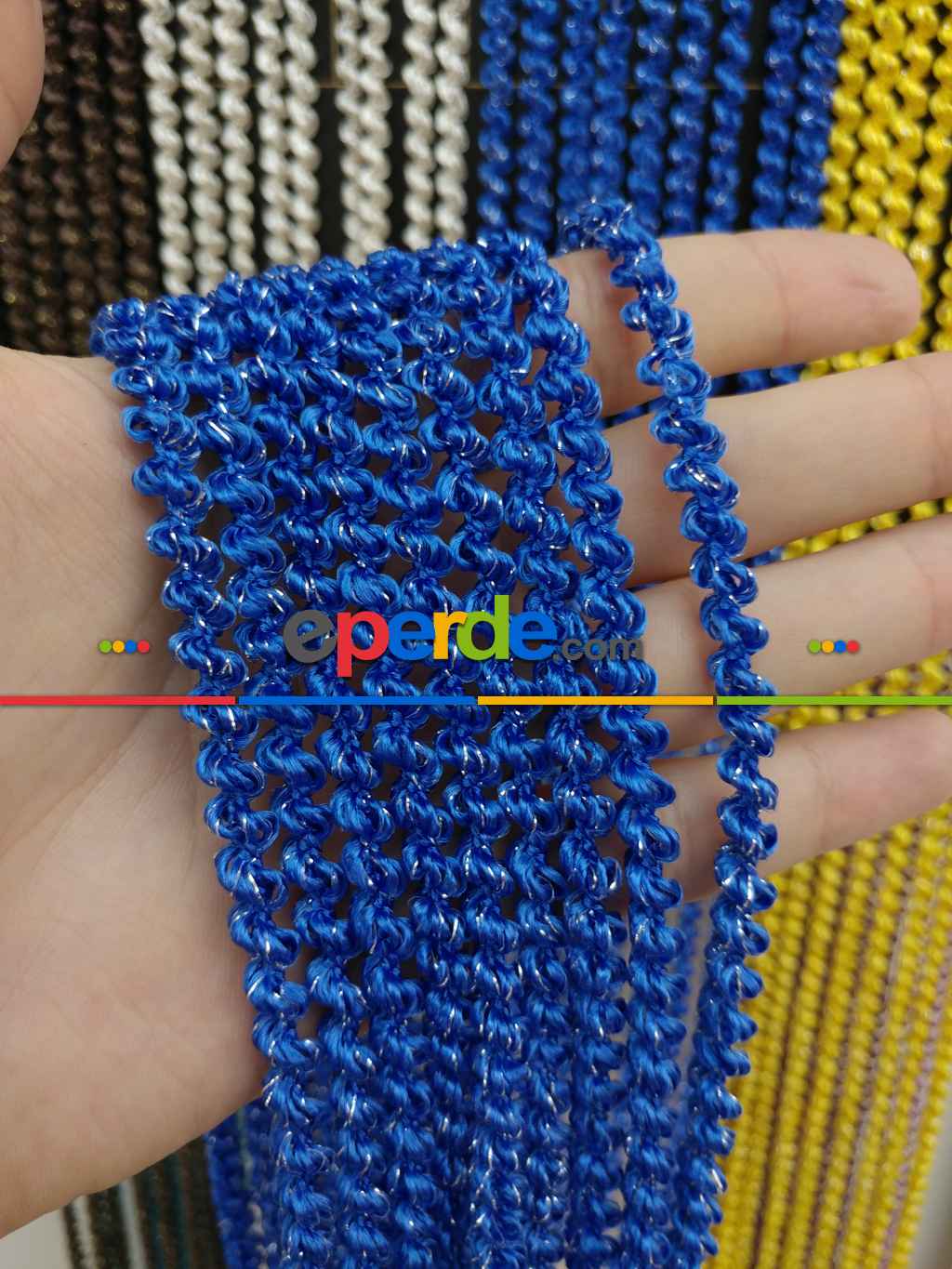 Mavi Rengi İp Perde Bukle Serisi- Mavi-gümüş