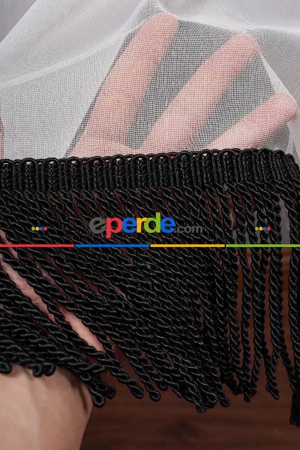 Yeni Trend Eteği Siyah Saçaklı Keten Tül Perde