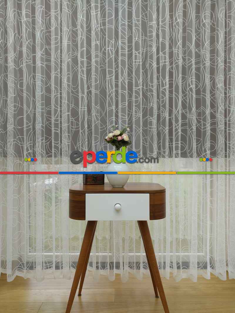 Kampanya Spor Desen Fransız Dantel Tül Perde- Ekru Bt 554
