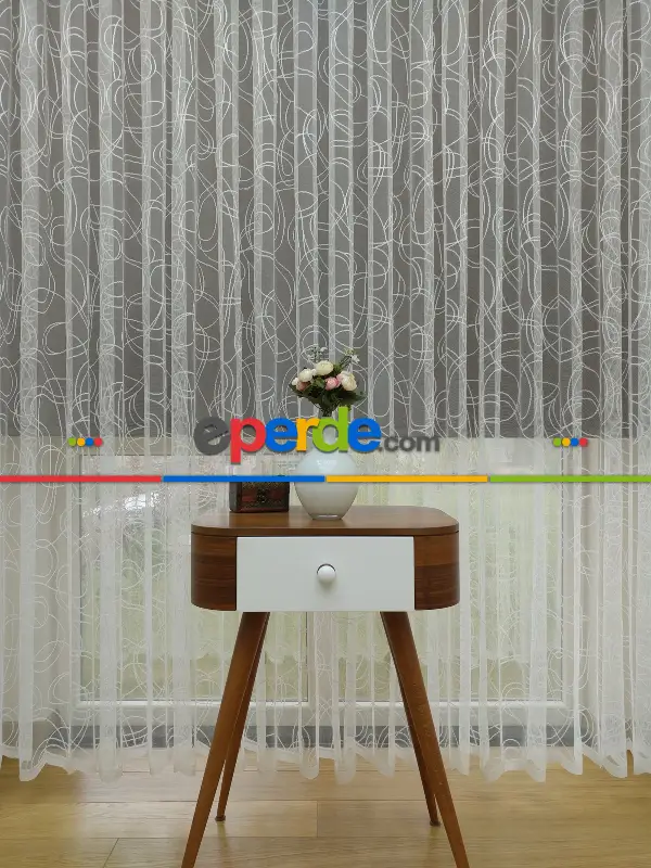 Kampanya Spor Desen Fransız Dantel Tül Perde- Ekru Bt 554