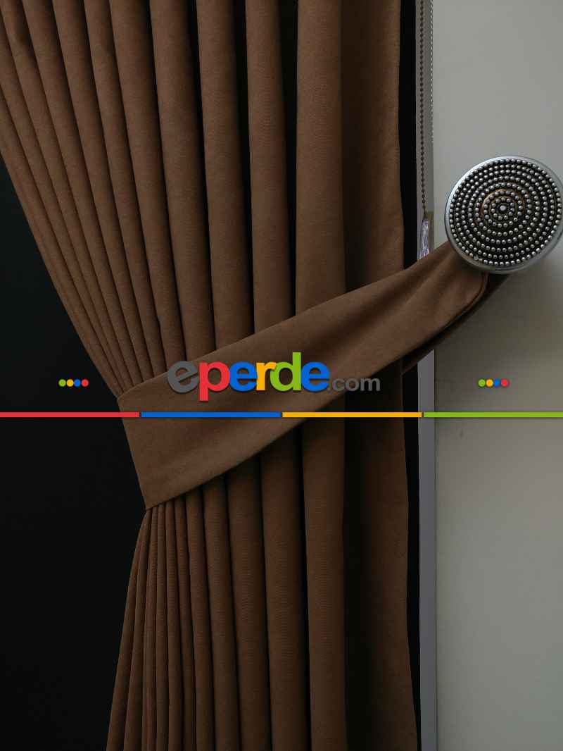 Genç Odası - Düz Renk Kahverengi Dökümlü Fon Perde 807