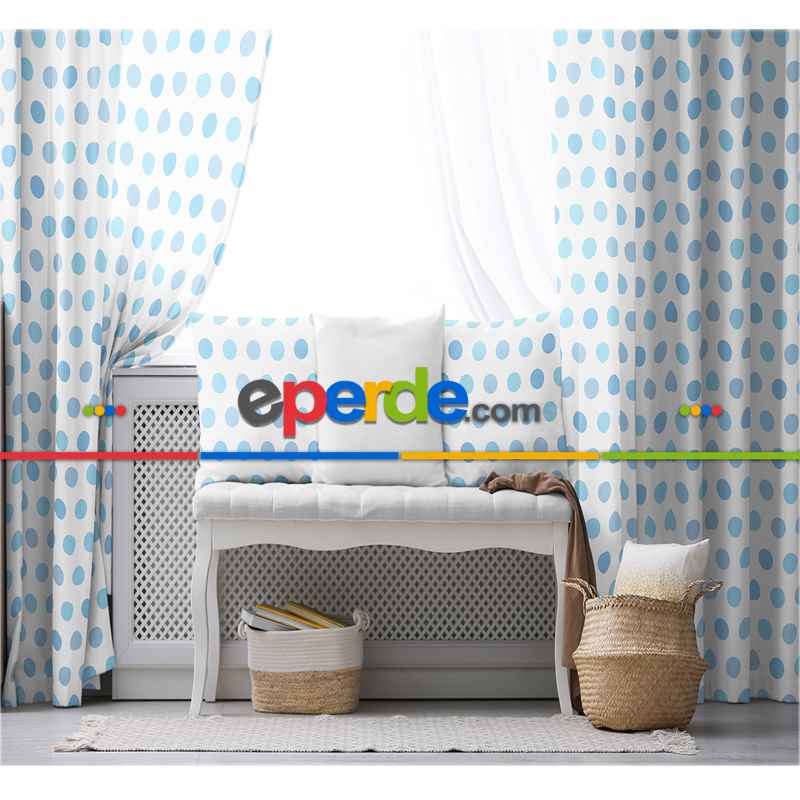 Çocuk Fon Perde Evim1616-8 Kumaşı Kalındır Duck Bezi Değildir- Mavi-beyaz