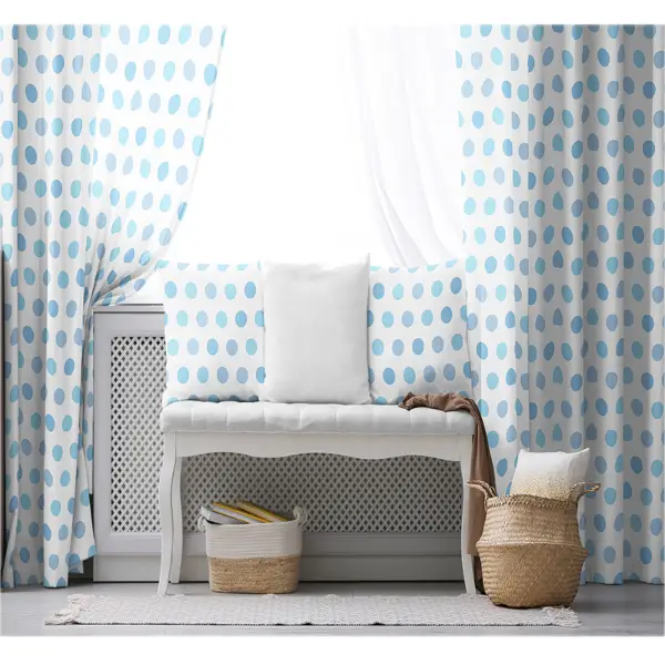 Çocuk Odası - Çocuk Fon Perde Evim1616-8 Kumaşı Kalındır Duck Bezi Değildir- Mavi-beyaz