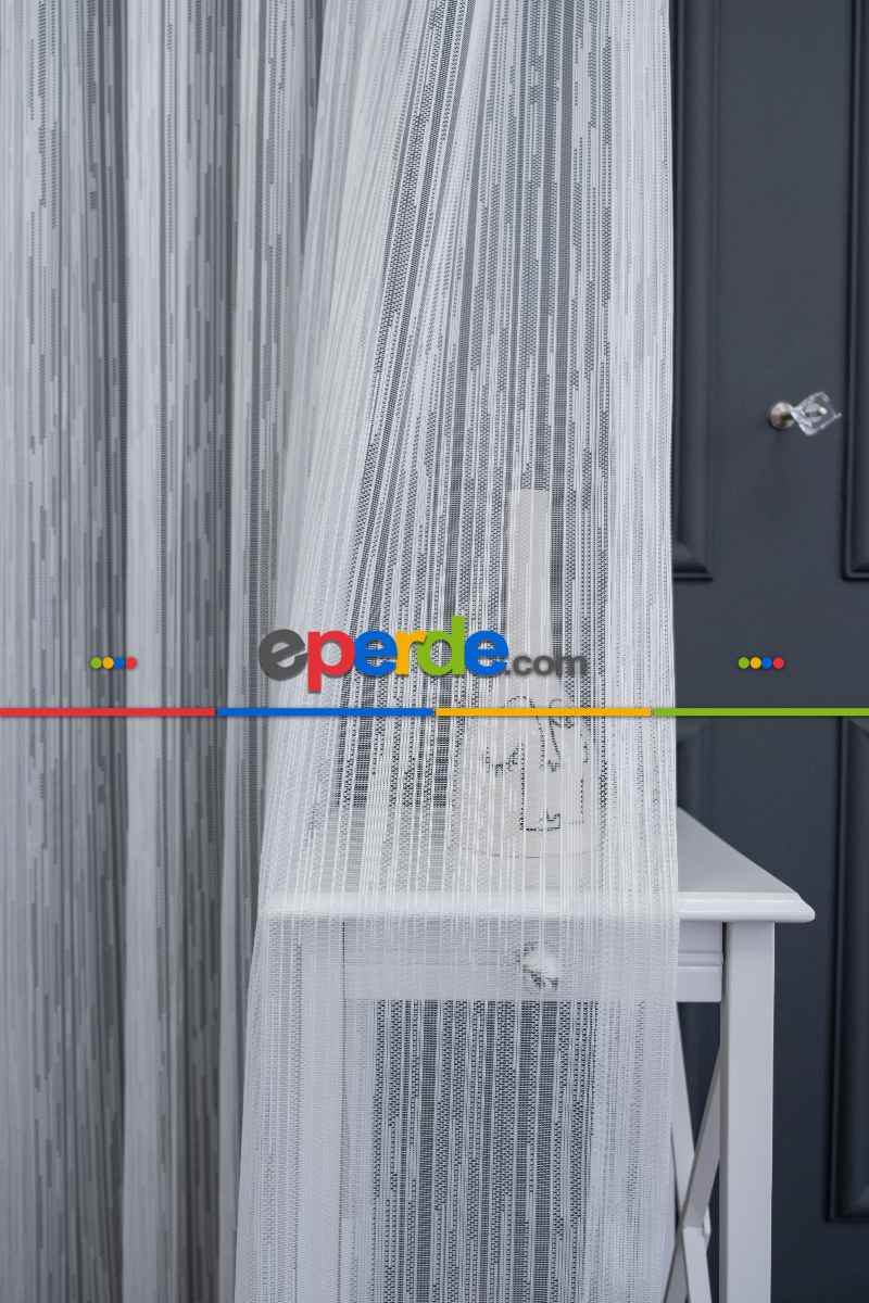 Taç Tül Perde - Kırık Çizgi Desen - Spor Model Örme Tül