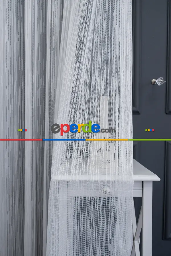 Taç Tül Perde - Kırık Çizgi Desen - Spor Model Örme Tül