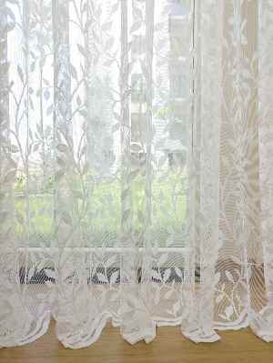 Sarmaşık Yaprak Desenli Özel Örme Dokulu Tül Perde - Ekru