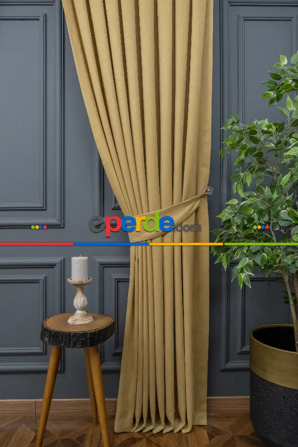 Bej Rengi Düz Fon Perde Dökümlü Fon Perde 12490