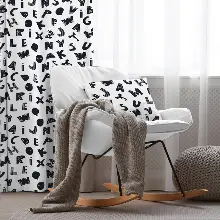 Çocuk Odası - Harf Desenli Fon Perde Evim899 Kumaşı Kalındır Duck Bezi Değildir- Mavi-beyaz