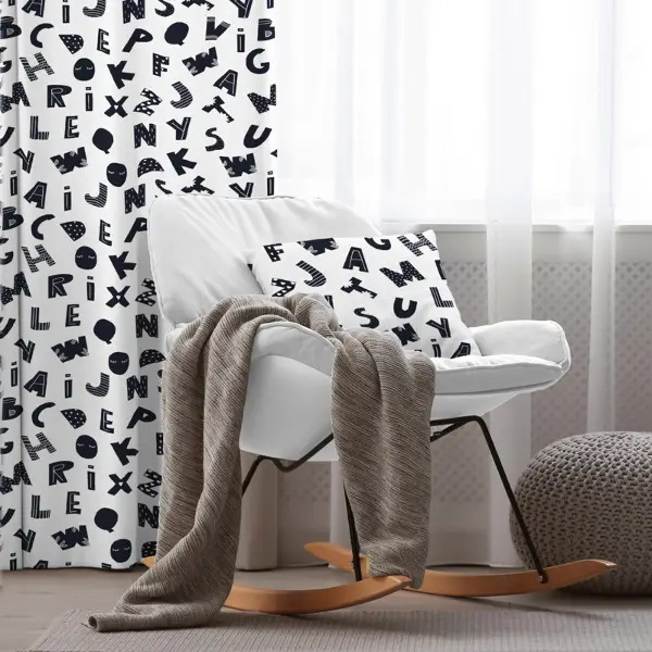 Çocuk Odası - Harf Desenli Fon Perde Evim899 Kumaşı Kalındır Duck Bezi Değildir- Mavi-beyaz