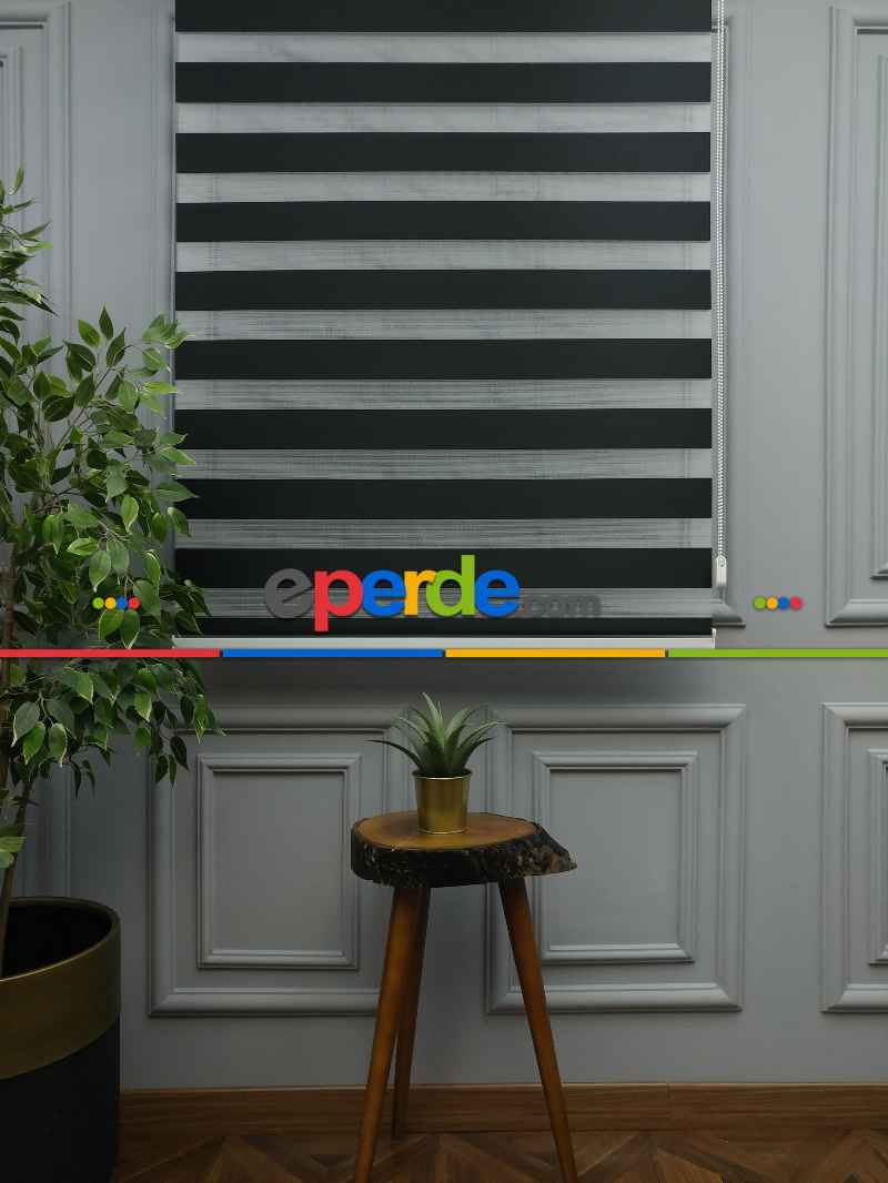 Karartma Zebra Perde - Blackout Zebra Perde-ışık Geçirmez Zebra Perde- Siyah