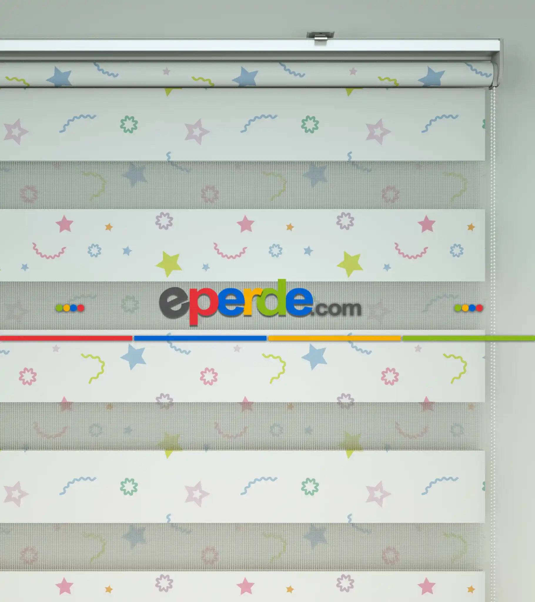 Yıldız Desenli Baskılı Zebra Perde- Çok Renkli