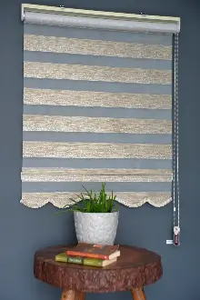 Halim Perdesan Sm-402 Haki & Gümüş Yaldız Renk Etekli Veya Eteksiz Zebra Stor Perde