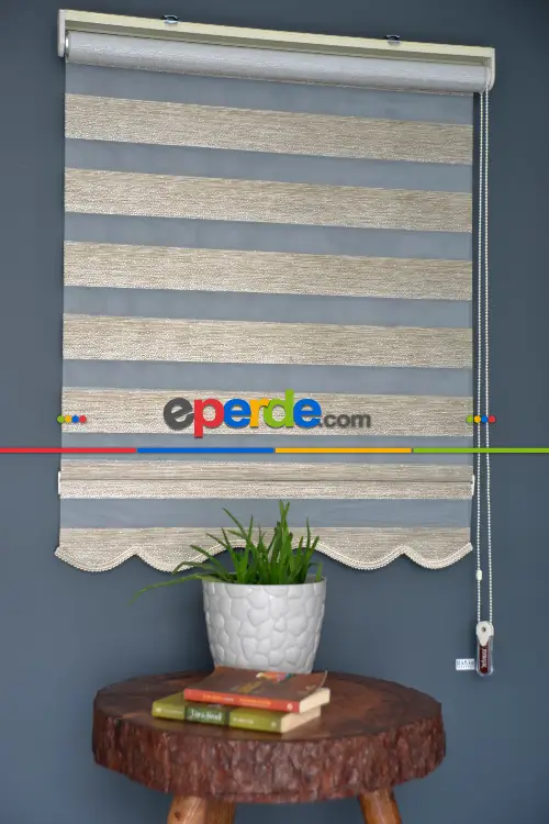 Halim Perdesan Sm-402 Haki & Gümüş Yaldız Renk Etekli Veya Eteksiz Zebra Stor Perde