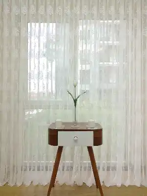 Damask Desenli Özel Örme Dokulu Tül Perde- Ekru