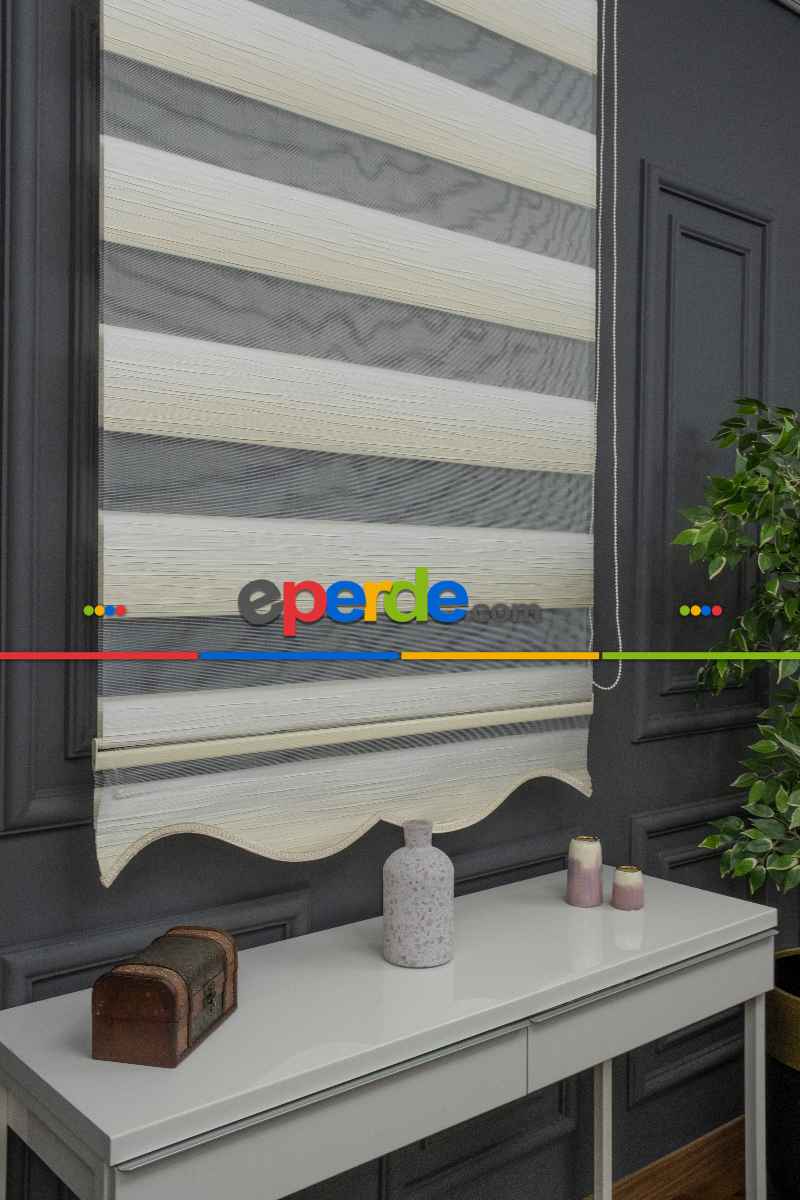 Salon Zebra Perde - Krem Renginden Bej Rengine Geçişli Plise Zebra Perde - Kornişe Kolay Montaj Ayağı Seçenekli - Standart Metal Kasalı