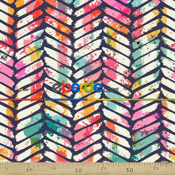 Zigzak Suluboya Desenli Fon Perde Evm615 Kumaşı Kalındır Duck Bezi Değildir- Lacivert-Mavi-Kırmızı-Sarı-Beyaz-Çok Renkli