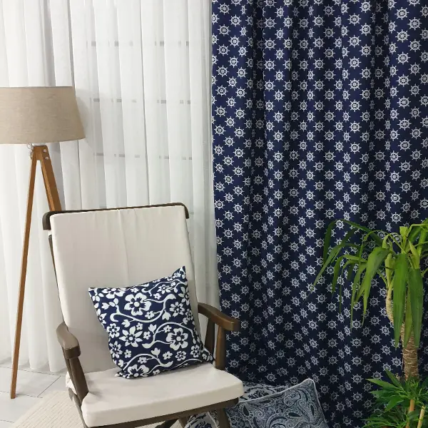 Bebek Odası - Dümen Desenli Fon Perde Evm1512-6 Kumaşı Kalındır Duck Bezi Değildir- Mavi