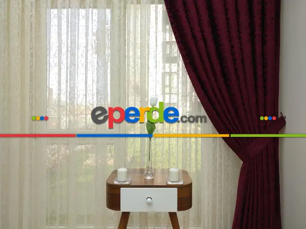 Bordo Renk Duz Jakar Fon Perde (150)- Bordo Rengi