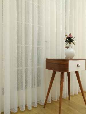 Puantiyeli Dantel Tül Perde - Ekru