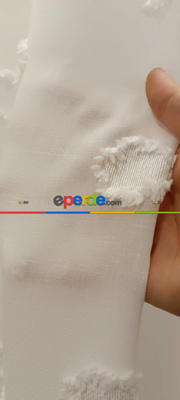 Salon - Yeni Nesil Ponpon Saçak Detaylı Tül Perdeler Ekru Renk