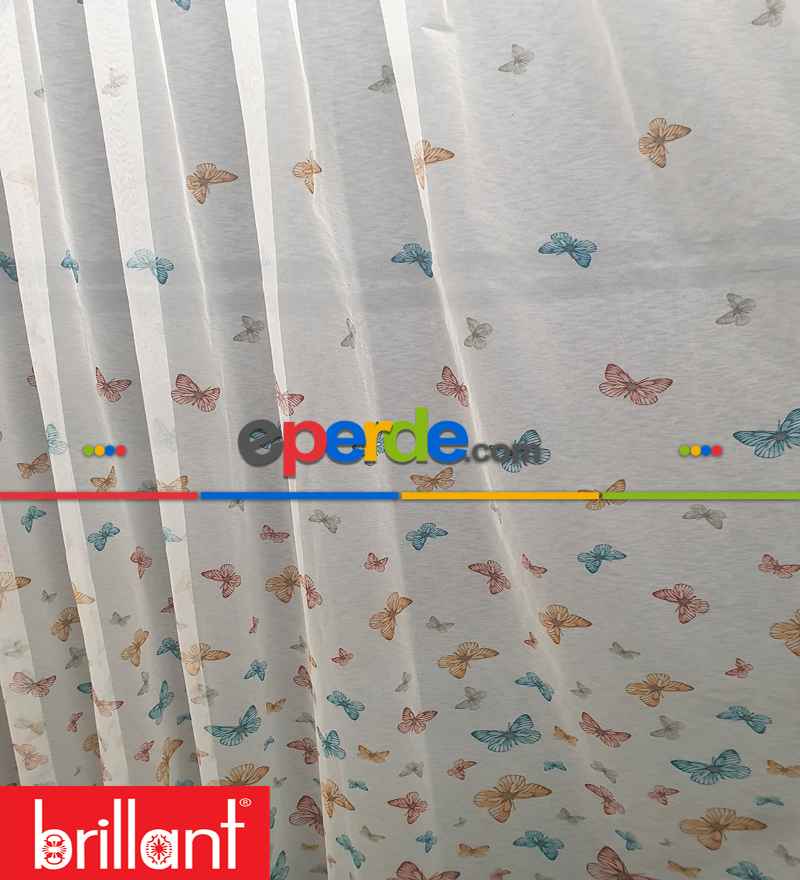 Brillant Kelebek Desen Model Tarz Tasarım Renkli Tül Perde - Kurşunlu Tül