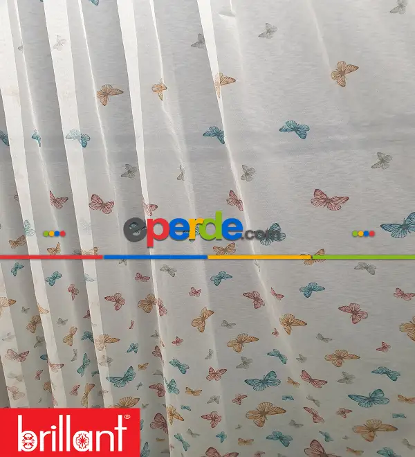 Brillant Kelebek Desen Model Tarz Tasarım Renkli Tül Perde - Kurşunlu Tül